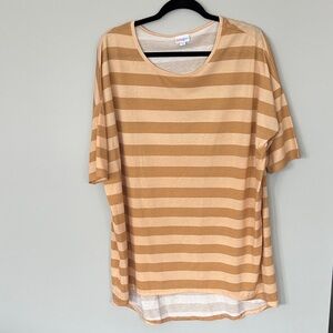 LuLaRoe Striped Short Sleeve Tunic - Camel & Cream